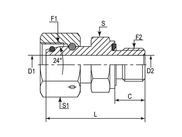 A drawing of DEGE-G hydraulic adaptor.