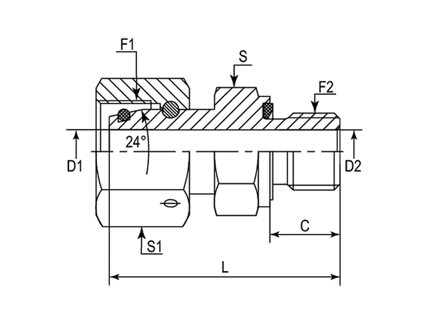 A drawing of DEGE-M hydraulic adaptor.