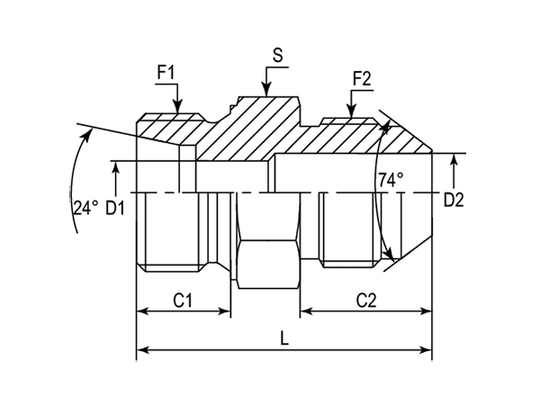 A drawing of DMC-JC hydraulic adaptor.