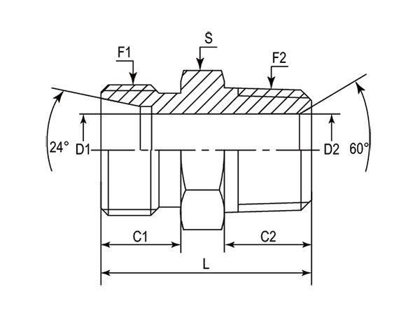 A drawing of DMC-N hydraulic adaptor.