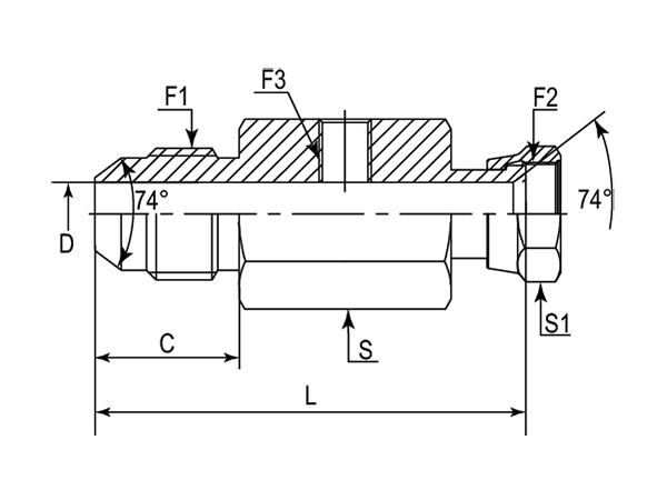 A drawing of TP-DAJCM1251-BPF hydraulic adaptor.