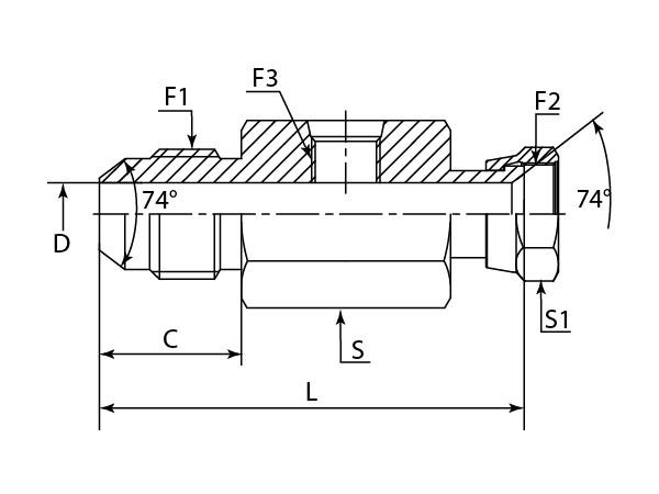 A drawing of TP-DAJCM1251-UNF hydraulic adaptor.