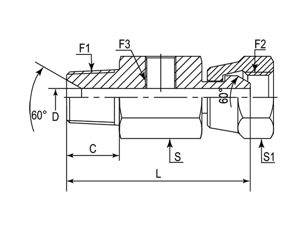 A drawing of TP-DANPM1091-BPF hydraulic adaptor.