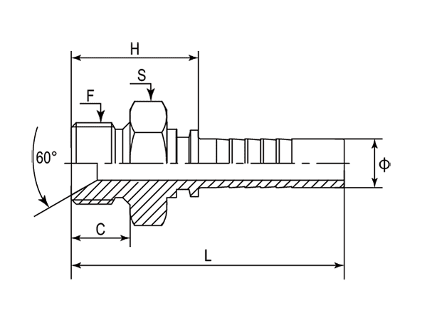 A drawing of DP1BPM straight hose fitting insert connector.