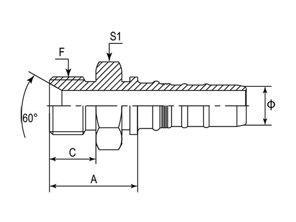 A drawing of DP1BPM-R13 interlock hose fitting.