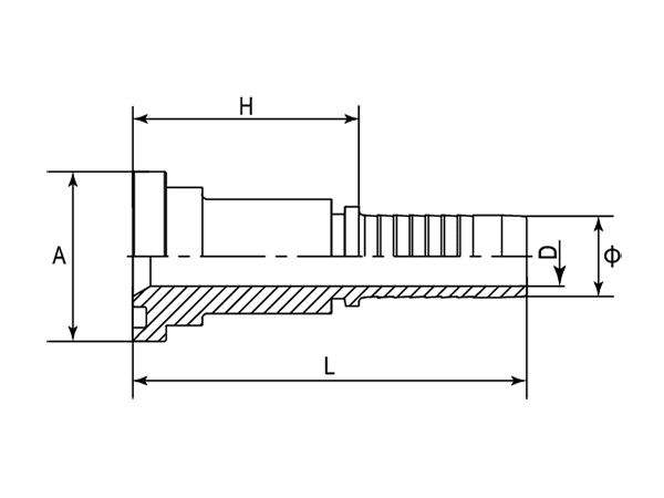 A drawing of DP1FL straight hose fitting insert connector.