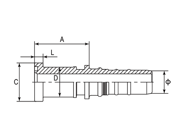 A drawing of DP1FL-R13 interlock hose fitting.