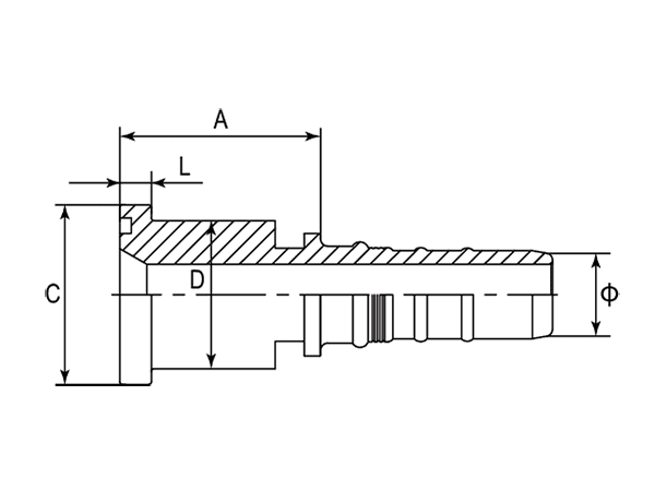 A drawing of DP1FSCAT-R13 interlock hose fitting.