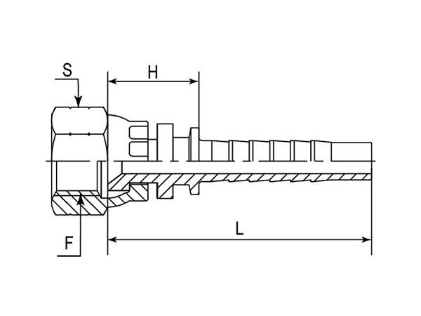 A drawing of DP1JCF straight hose fitting insert connector.