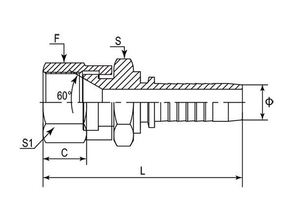 A drawing of DP1KSF straight hose fitting insert connector.