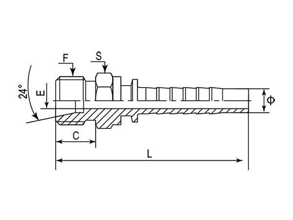 A drawing of DP1MML straight hose fitting insert connector.