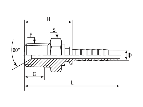 A drawing of DP1NPM straight hose fitting insert connector.