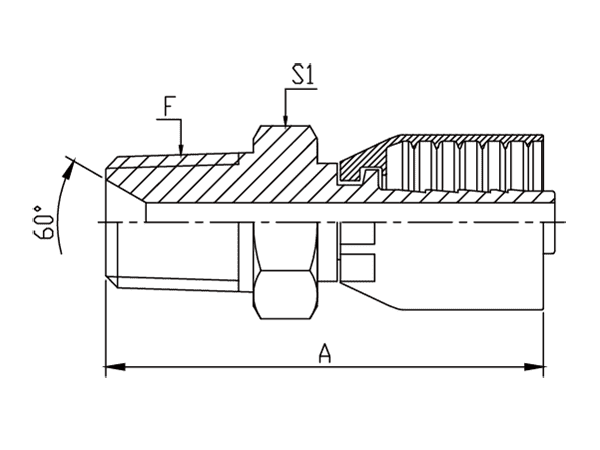 A drawing of DP1NPMF one piece hose fitting of DME&JDE.