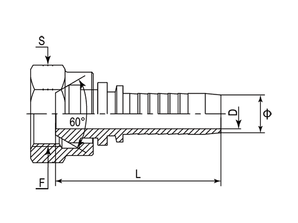A drawing of DP1NPS straight hose fitting insert connector.