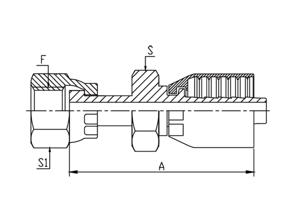 A drawing of DP1ORFF one piece hose fitting of DME&JDE.