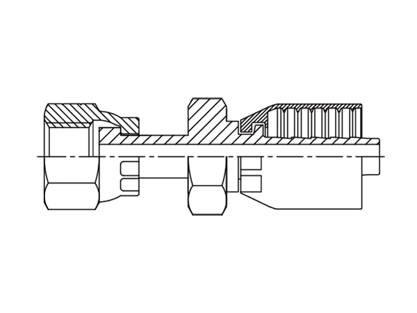 A drawing of DP1ORFF one piece hose fitting of DME&JDE.