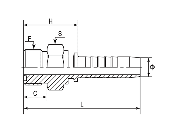 A drawing of DP1ORM straight hose fitting insert connector.