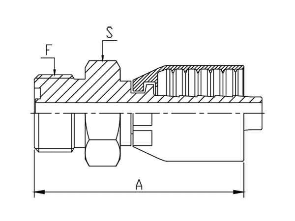 A drawing of DP1ORMF one piece hose fitting of DME&JDE.