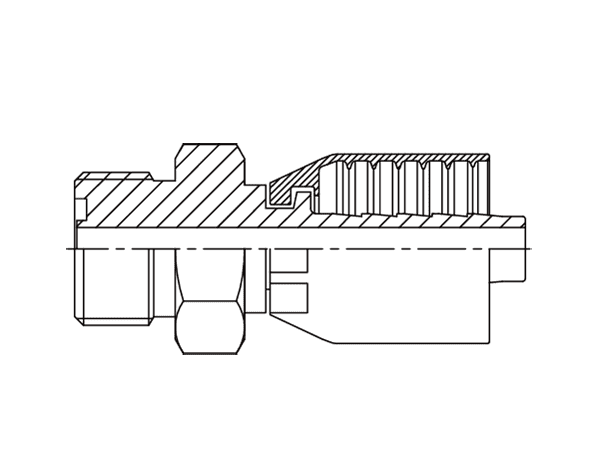 A drawing of DP1ORMF one piece hose fitting of DME&JDE.