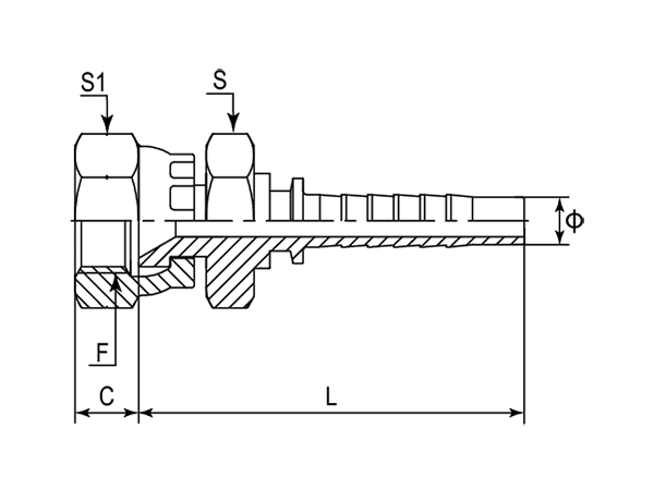 A drawing of DP1TYF straight hose fitting insert connector.