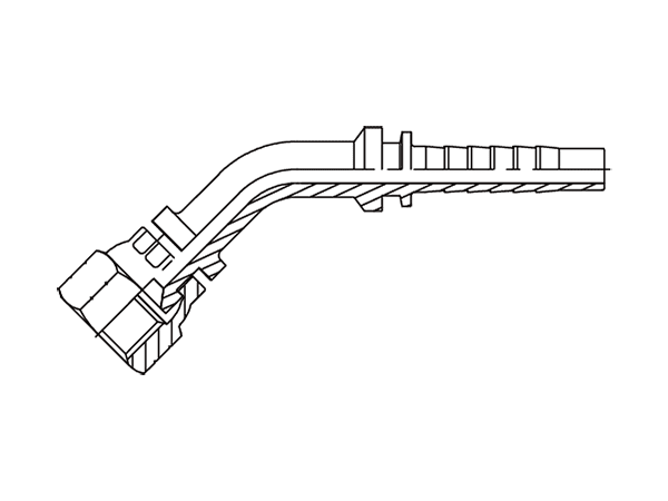 A drawing of DP4JCF 45° elbow hose fitting insert connector.