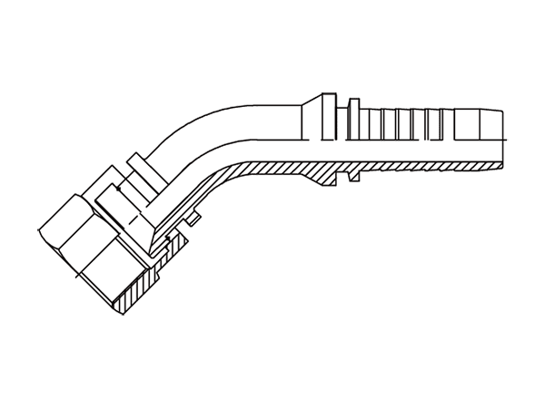 A drawing of DP4KSF 45° elbow hose fitting insert connector.