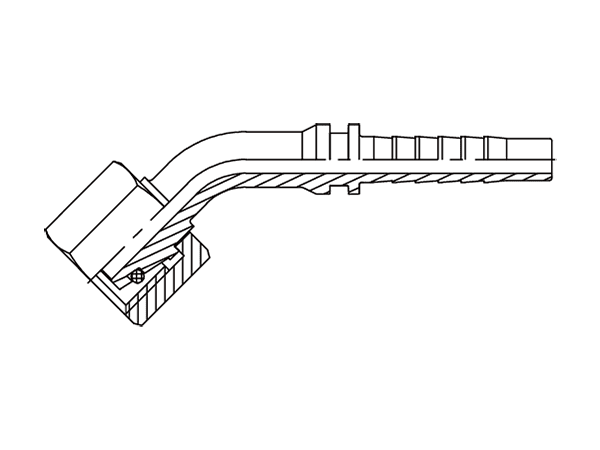 A drawing of DP4MFS 45° elbow hose fitting insert connector.
