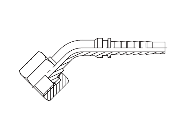 A drawing of DP4ORF 45° elbow hose fitting insert connector.