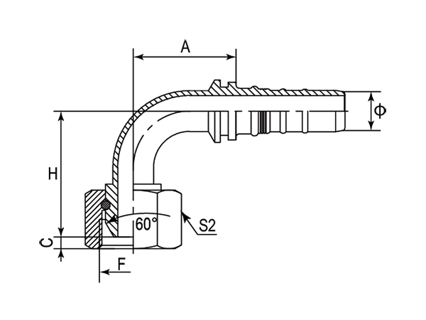 A drawing of DP9BPF-R13 interlock hose fitting.