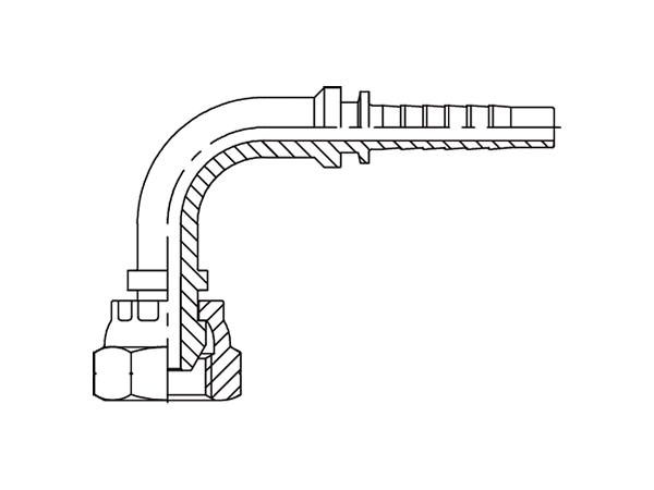 A drawing of DP9BPF 90° elbow hose fitting insert connector.