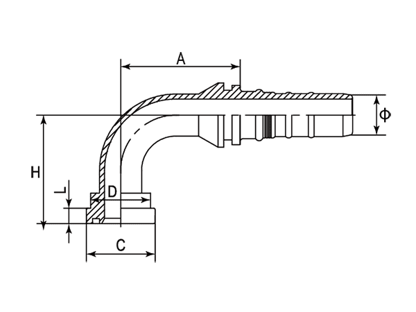 A drawing of DP9FL-R13 interlock hose fitting.