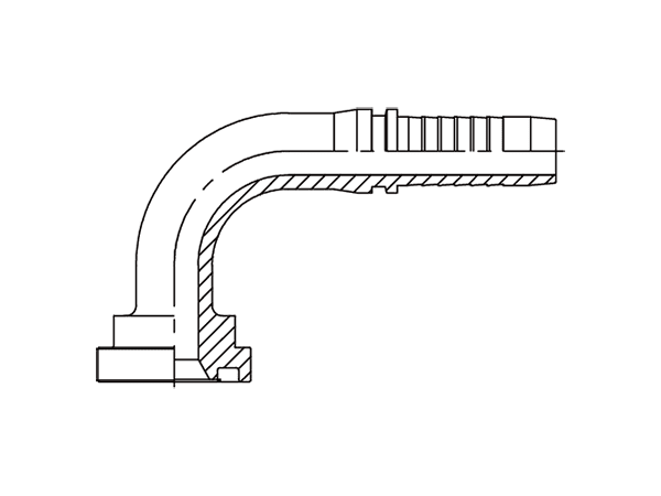 A drawing of DP9FL 90° elbow hose fitting insert connector.
