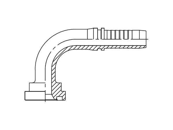 A drawing of DP9FS 90° elbow hose fitting insert connector.