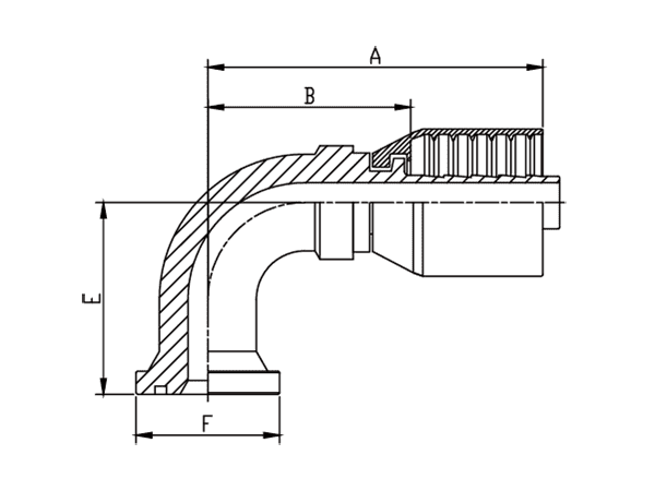 A drawing of DP9FSF one piece hose fitting of DME&JDE.