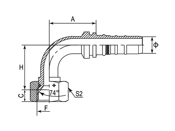 A drawing of DP9JCF-R13 interlock hose fitting.