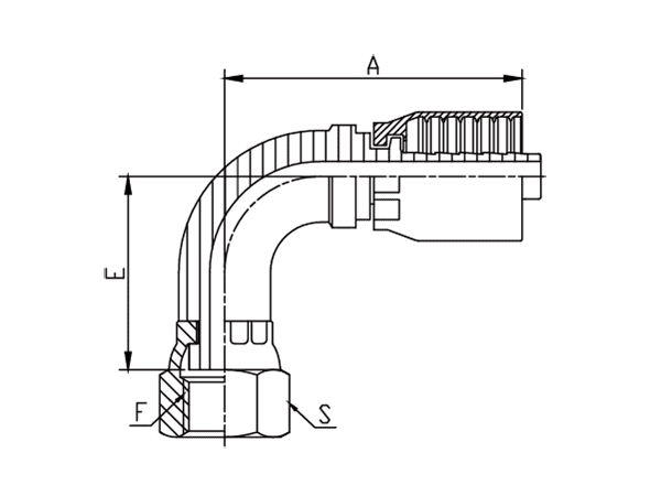 A drawing of DP9ORFF one piece hose fitting of DME&JDE.