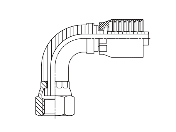 A drawing of DP9ORFF one piece hose fitting of DME&JDE.