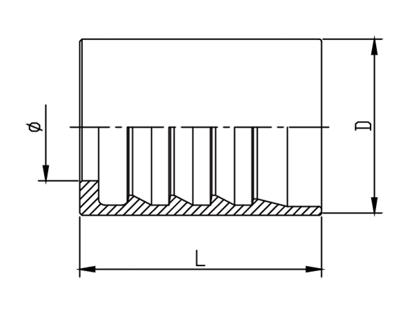 A drawing of DPF01SN no-skive ferrule.