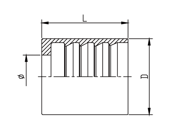 A drawing of DPF02SN no-skive ferrule.