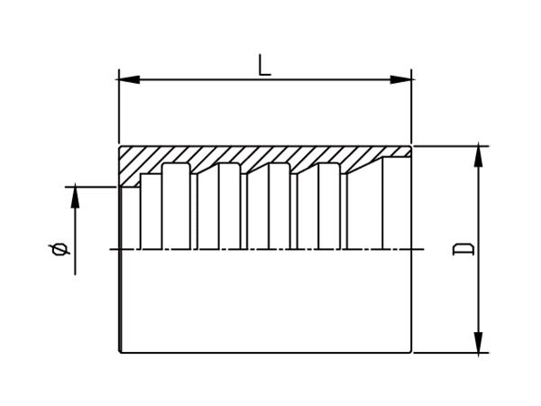 A drawing of DPF04H no-skive ferrule.