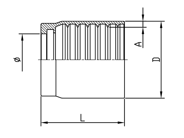 A drawing of DPF2T no-skive ferrule.