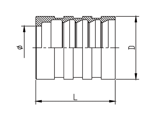 A drawing of DPF4T no-skive ferrule.