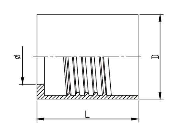 A drawing of DPF5T no-skive ferrule.