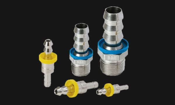 Several different types of push-on hose fitting of DME&JDE.