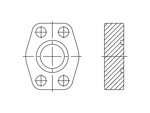 A drawing of DFLBP3 hydraulic flange fitting.