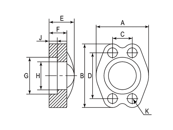 A drawing of DFLC6 hydraulic flange fitting.