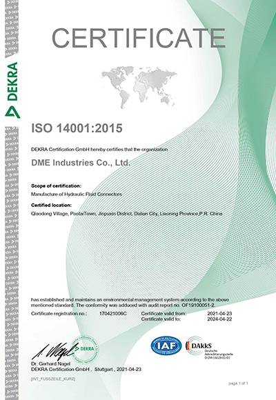 A ISO 14001 certification cover.