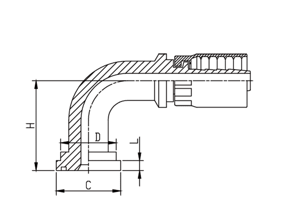 A drawing of DP9FLF one piece hose fitting of DME&JDE.