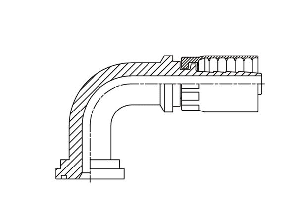 A drawing of DP9FLF one piece hose fitting of DME&JDE.