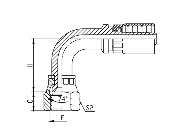 A drawing of DP9JCFF one piece hose fitting of DME&JDE.